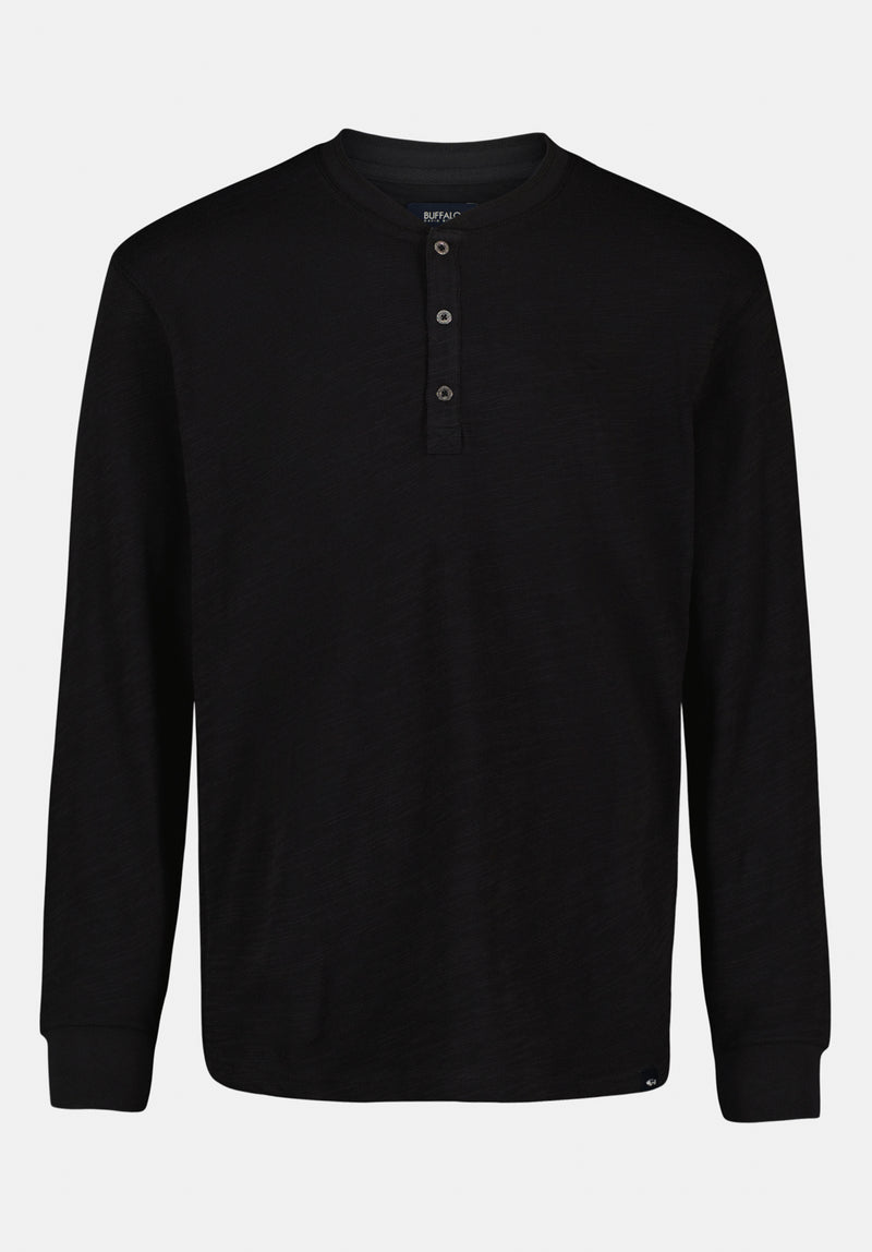 Kandid Men's Long-Sleeve Relaxed Henley Top color BLACK