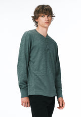 Kandid Men's Long-Sleeve Relaxed Henley Top color DARK FOREST