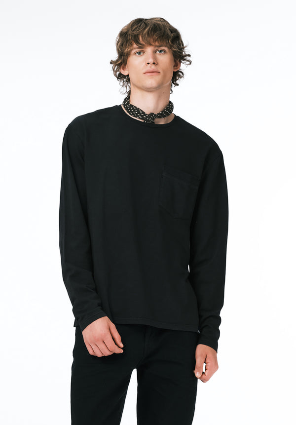 Kade Men's Long Sleeve Relaxed Pocket Top color BLACK
