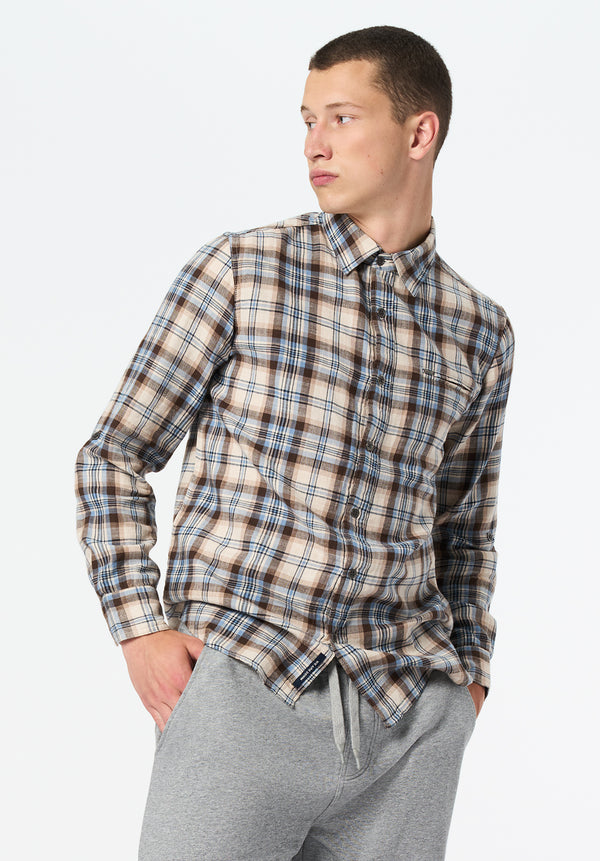 Simbio Men's Long-Sleeve Plaid Shirt color WOODSMOKE