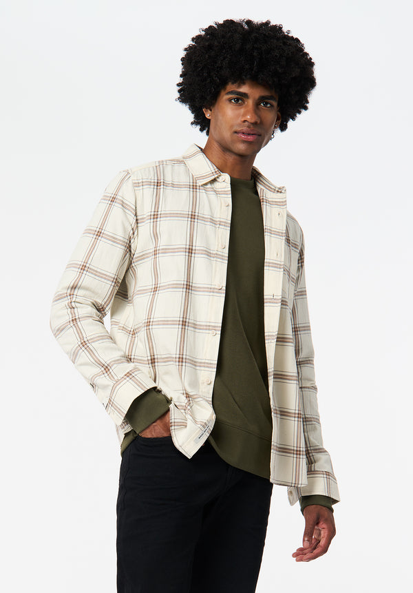 Sago Men’s Long-Sleeve Plaid Shirt color BUTTERCREAM
