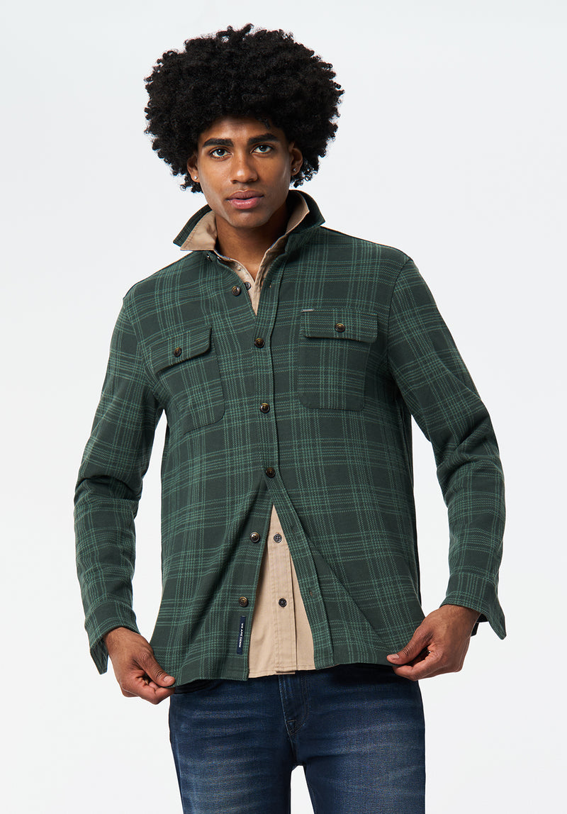 Samme Men's Long-Sleeve Plaid Blanket Shirt color FERN