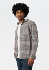 Sinclair Men’s Long-Sleeve Plaid Corduroy Shirt with Chest Pocket color GRAY PINSTRIPE