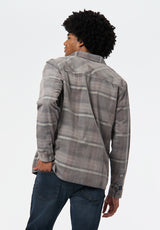 Sinclair Men’s Long-Sleeve Plaid Corduroy Shirt with Chest Pocket color GRAY PINSTRIPE