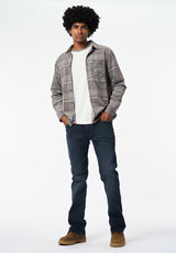 Sinclair Men’s Long-Sleeve Plaid Corduroy Shirt with Chest Pocket color GRAY PINSTRIPE