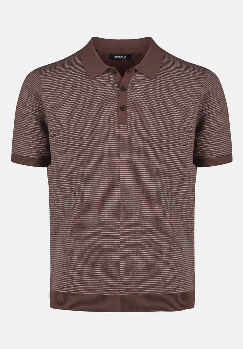 Walbert Men's Short Sleeve Striped Sweater Polo, Chocolate Brown