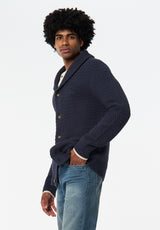 Wendell Men's Textured Shawl Collar Relaxed Cardigan color WHALE