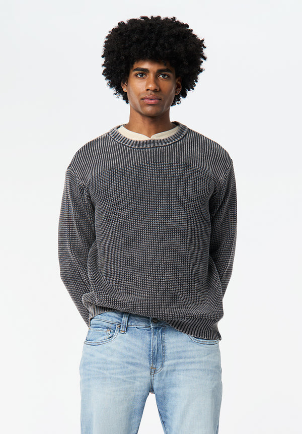 Washy Men's Textured Knit Crewneck Sweater color BLACK
