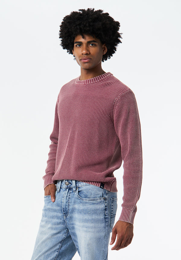 Washy Men's Textured Knit Crewneck Sweater color MAROON BANNER