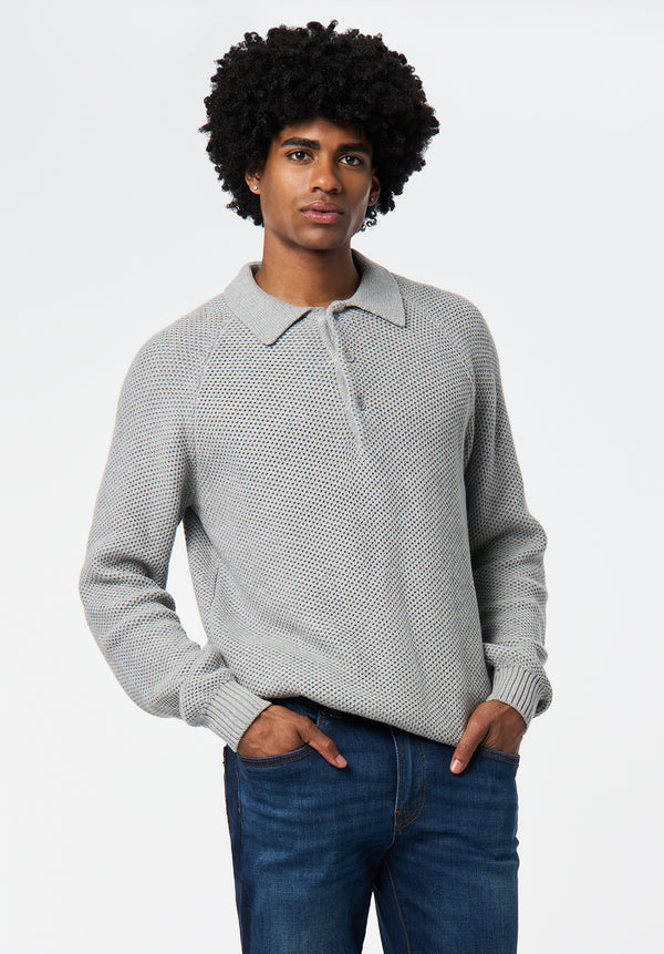 Warren Men's Long-Sleeve Relaxed Sweater Polo color HEATHER GREY