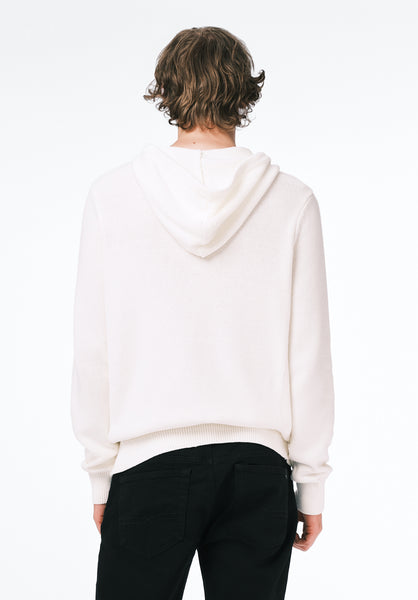 Wilbur Men's Knit Hoodie with Kangaroo Pocket color MILK