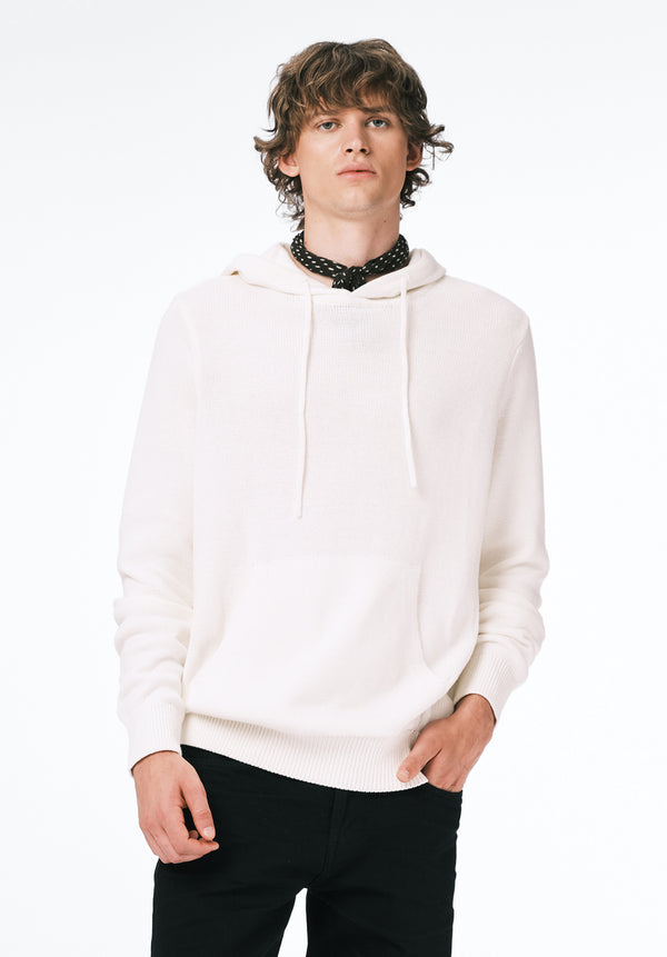 Wilbur Men's Knit Hoodie with Kangaroo Pocket color MILK