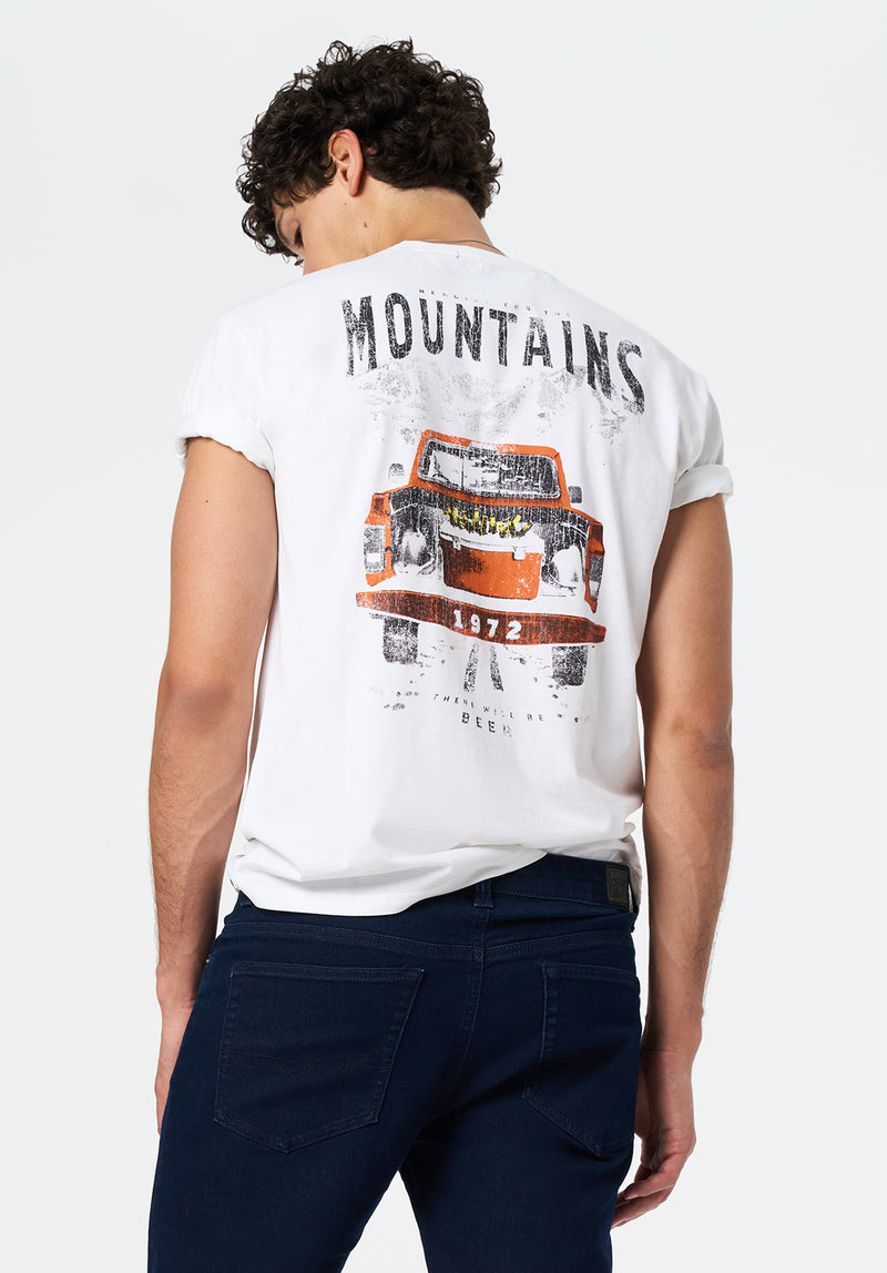 Tobin Men's Graphic T-Shirt with Truck and Beer Print color OPTIC WHITE