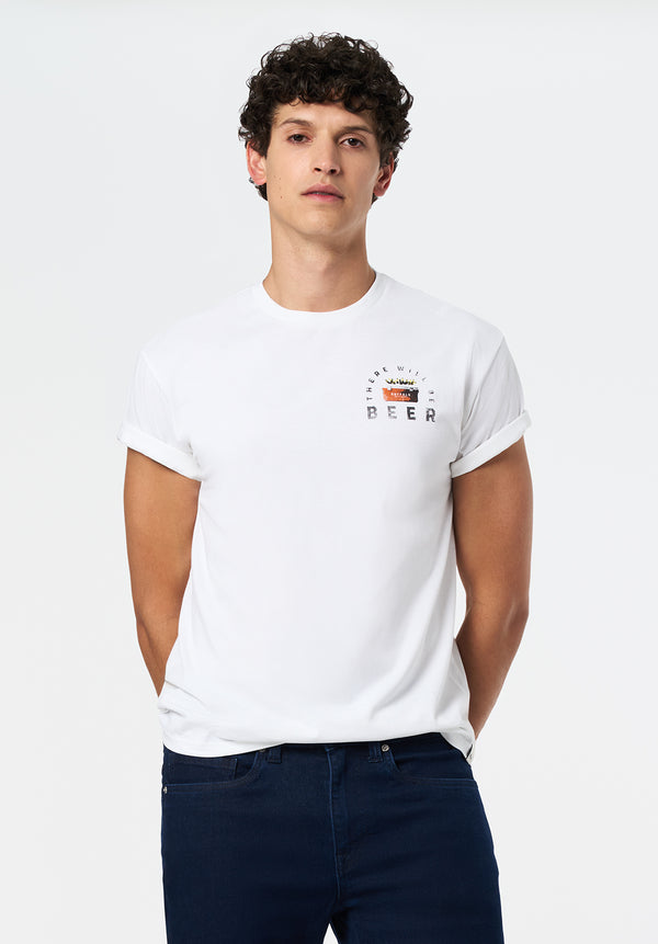 Tobin Men's Graphic T-Shirt with Truck and Beer Print color OPTIC WHITE