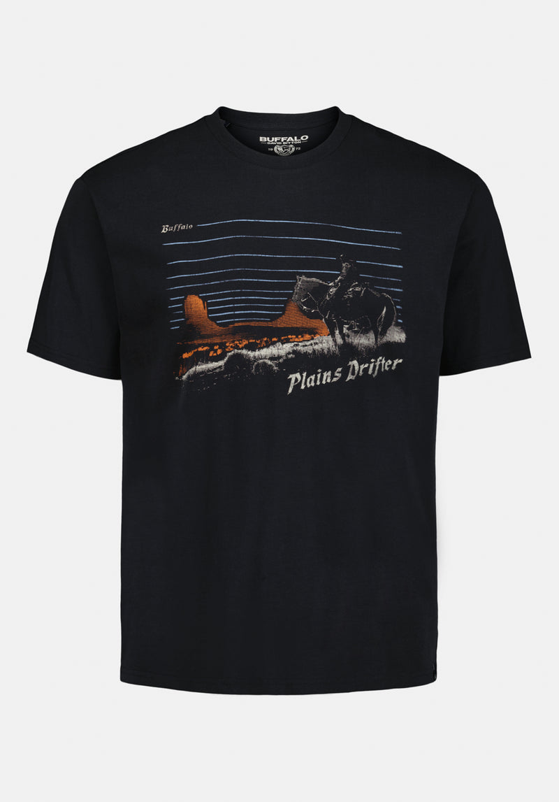 Trystan Men's Graphic T-Shirt with Plains Drifter Print color BLACK