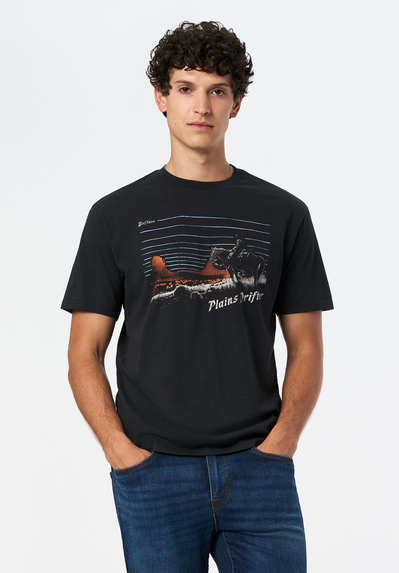 Trystan Men's Graphic T-Shirt with Plains Drifter Print color BLACK
