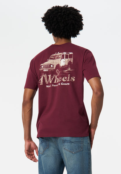 Tymon Men's Graphic T-Shirt with 4Wheels Print color MAROON BANNER