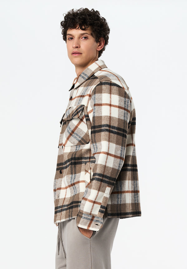 Jace Men's Plaid Shacket color MILK