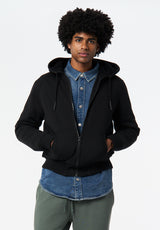 Fasox Men's Relaxed Full-Zip Hooded Jacket with Sherpa Lining color BLACK