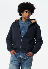 Fasox Men's Relaxed Full-Zip Hooded Jacket with Sherpa Lining color WHALE