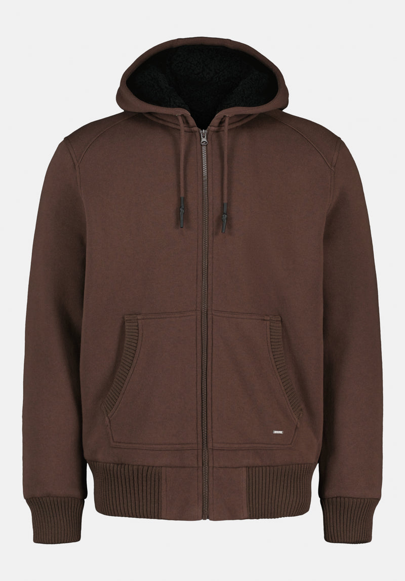 Fasox Men's Sherpa Lined Full-Zip Hoodie, Chocolate Brown
