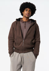 Fasox Men's Relaxed Full-Zip Hooded Jacket with Sherpa Lining color CHOCOLATE BROWN
