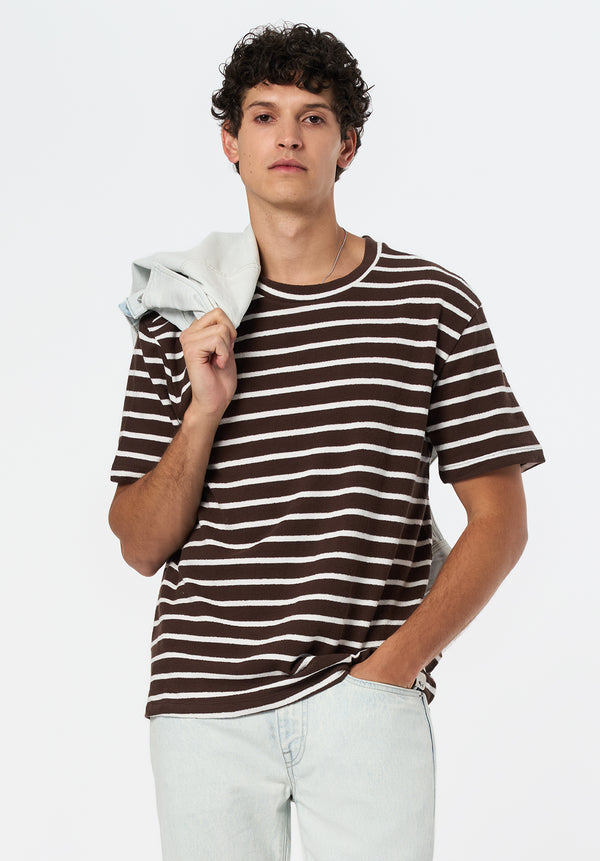 Kosta Men's Short-Sleeve Crewneck Striped Top color MILK