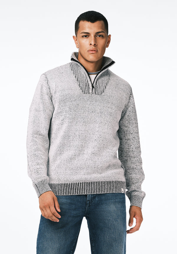 Wello Men's Quarter-Zip Ribbed Knit Sweater color CHARLIE