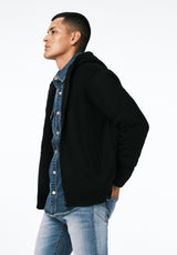 Walmick Men's Full-Zip Knit Hooded Jacket with Sherpa Lining color BLACK