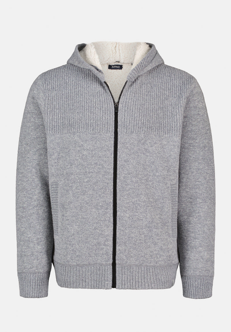 Walmick Men's Full-Zip Knit Hooded Jacket with Sherpa Lining color HEATHER GREY