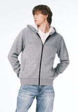 Walmick Men's Full-Zip Knit Hooded Jacket with Sherpa Lining color HEATHER GREY