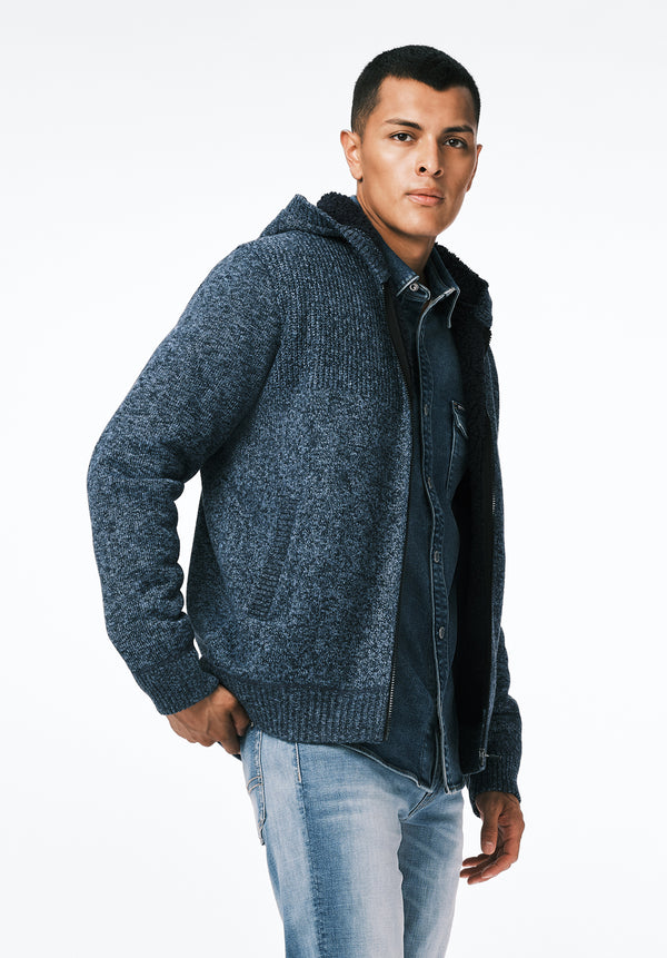 Walmick Men's Full-Zip Knit Hooded Jacket with Sherpa Lining color MIRAGE
