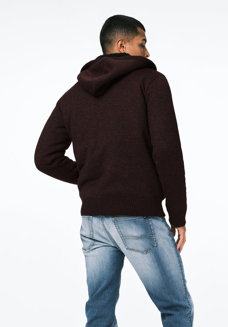 Walmick Men's Full-Zip Knit Hooded Jacket with Sherpa Lining color FICO