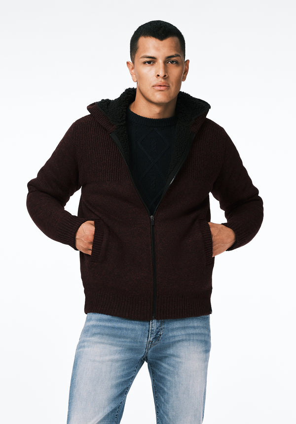 Walmick Men's Full-Zip Knit Hooded Jacket with Sherpa Lining color FICO
