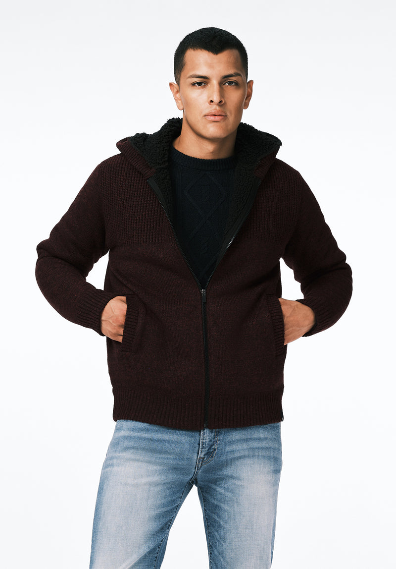 Walmick Men's Full-Zip Knit Hooded Jacket with Sherpa Lining color FICO