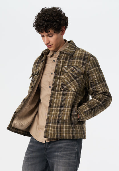 Jaceko Men's Sherpa-Lined Plaid Shirt Jacket color FERN