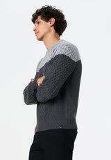 Wintor Men's Relaxed Colorblock Cable Knit Sweater color HEATHER GREY