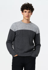Wintor Men's Relaxed Colorblock Cable Knit Sweater color HEATHER GREY