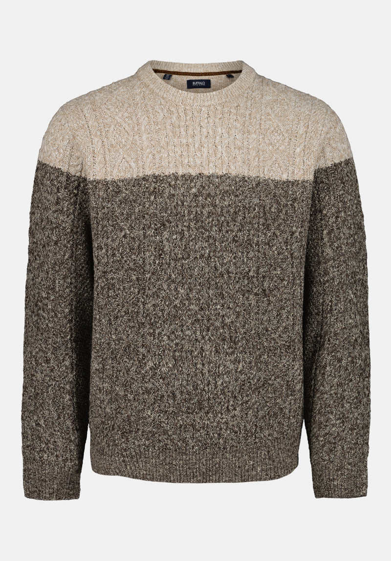 Wintor Men's Relaxed Colorblock Cable Knit Sweater color DUNE