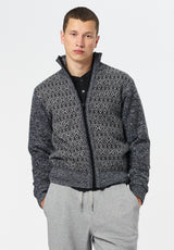 Winlow Men's Relaxed Full-Zip Jacquard Knit Sweater color HEATHER GREY