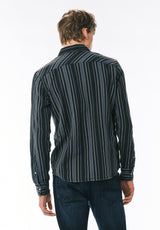 Sierra Chemise Western à Rayures pour Homme à Manches Longues, Bleu Minuit - BM24751