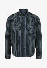 Sierra Chemise Western à Rayures pour Homme à Manches Longues, Bleu Minuit - BM24751