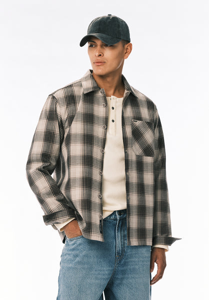 Samuel Men’s Long Sleeve Plaid Shirt, Charcoal - BM24753