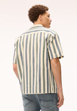 Buffalo David Bitton Sonix Men's Striped Short Sleeve Camp Collar Shirt, Milk 