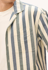 Buffalo David Bitton Sonix Men's Striped Short Sleeve Camp Collar Shirt, Milk 