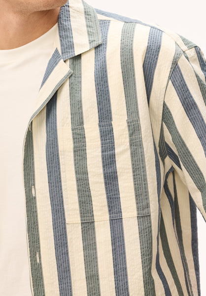 Buffalo David Bitton Sonix Men's Striped Short Sleeve Camp Collar Shirt, Milk 
