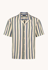 Buffalo David Bitton Sonix Men's Striped Short Sleeve Camp Collar Shirt, Milk 