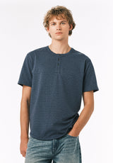 Buffalo David Bitton Kehlani Men’s Striped Short Sleeve Henley COLOR Vintage Indigo 