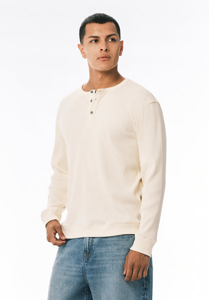 Kendro Haut Henley pour Homme à Manches Longues, Crème - BM24762