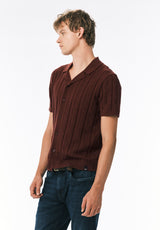 Wasko Chemise Pull Boutonnée à Manches Courtes pour Homme, Chocolat - BM24766